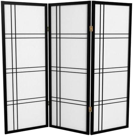 4 ft. Short Double Cross Shoji Screen - Black - 3 Panels by RedLantern