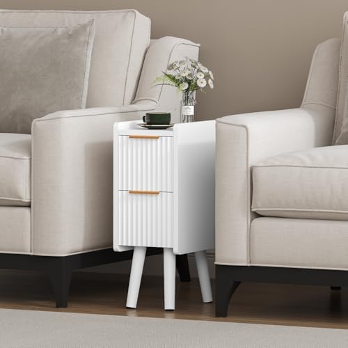 ELYKEN 7.9" Fluted Narrow Nightstand, 20.6" H Skinny Side Table, White - Image 6