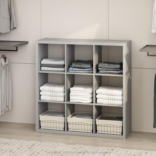 Furinno Cubic Extra Thick 9-Cube Closet Organizers and Storage, Light Grey by Furinno-FitsYourSpaceFitsYourBudget