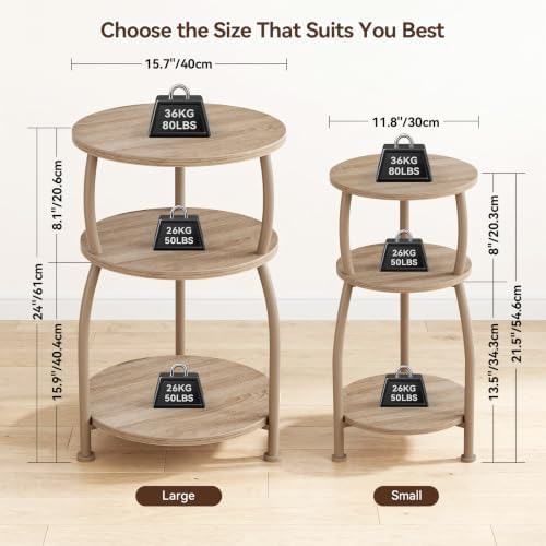 3-Tier Round Side Table, 15.7 inch End Table Nightstand - Image 3