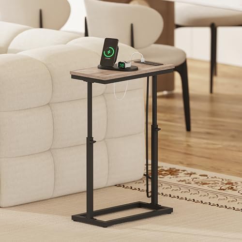 TUTOTAK End Table with Charging Station, Side Table, Tall Couch Table - Image 4