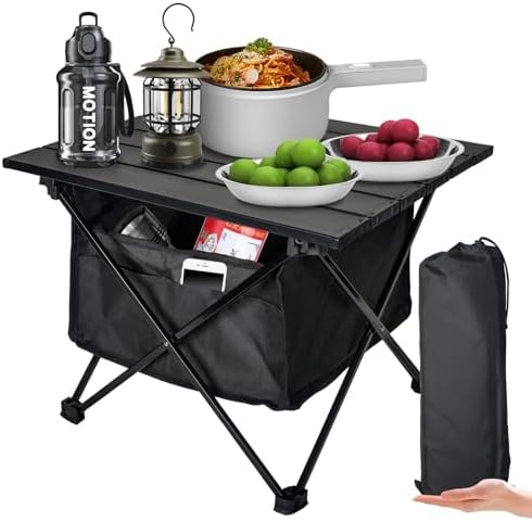 Foldable Camping Side Table, Ultralight Small Beach Aluminum, Portable Outdoor Table with Carry Bag and Storage for Picnic, Grill, Hiking, Fishing, Sand, Camping, Black by Audoyon