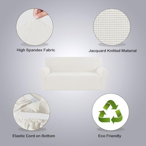 H.VERSAILTEX Stretch Couch Covers for Sofa 1 Piece Slipcovers for Couch and Sofas 3 Seater Couch Cover Feature Thick Jacquard Fabric with Elastic Bottom(Large Sofa 90"-100" Wide, Porcelain White) - Image 3