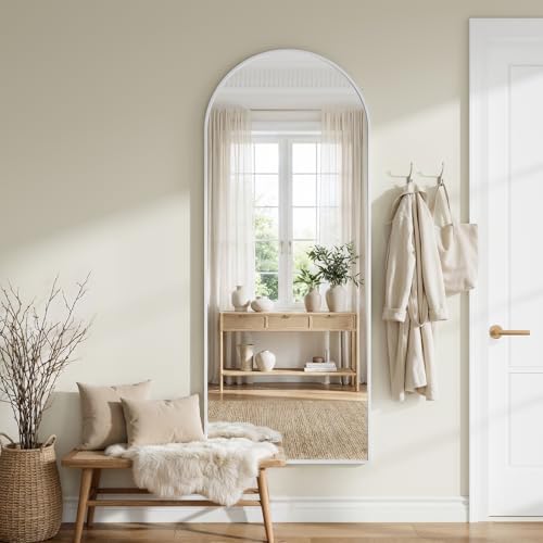 Full Length Mirror - 57" x 20" Arched Floor Mirror/Wall Mounted Aluminum Alloy Frame Full Body Mirrors for Bathroom Living Room Bedroom and Entryway, White - Image 3