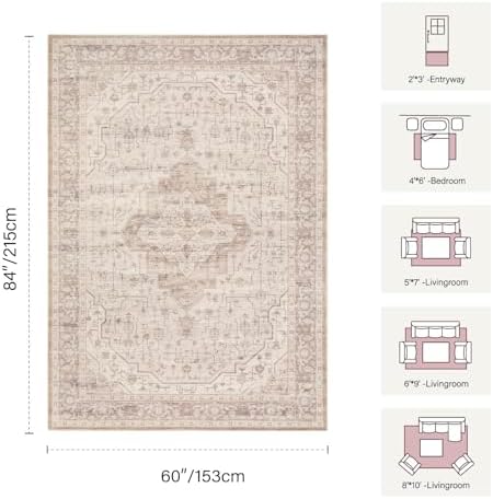 Rugxara 5x7 Soft Pink Washable Area Rug for Living Room,Bedroom, Girls Room - Image 2