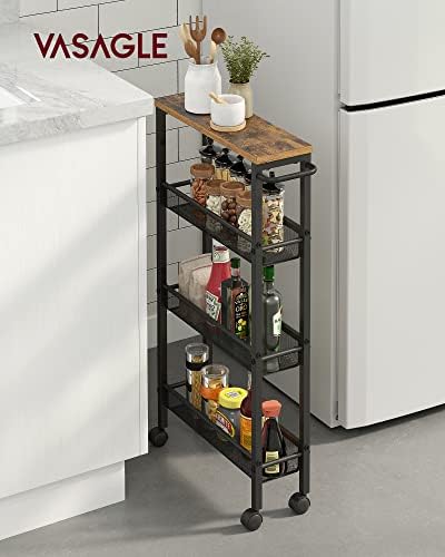 VASAGLE 4-Tier Slim Rolling Storage cart with Wheels, 5.1 Inches, Metal - Image 2