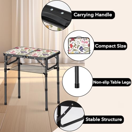 YihuiKo Small Camping Table, Vintage French Flowers Pattern Folding Table - Image 5