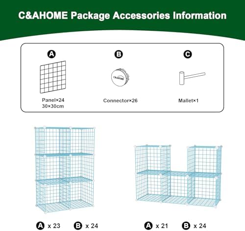 C&AHOME Wire Cube Storage, 6 - Cube Organizer Metal C Grids Units, Blue - Image 7