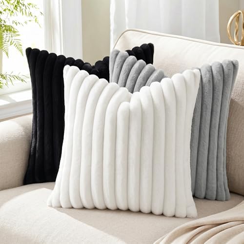 Pallene Faux Fur Decorative Throw Pillow Covers 26x26 Set of 2, Black - Image 3