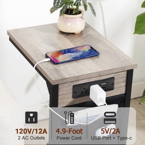 AMHANCIBLE C Shaped End Table with Charging Station, TV Trays, Set of 2 - Image 5