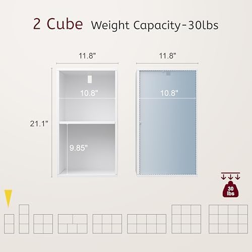 Book Shelf, Wooden Cube Storage Organizer with 11" Open Cubes, Stackable Modular Bookcase for Room Divider Storage, 2 Tier Bookshelf for Living Room, Bedroom, Office (Black, 2-Cube) - Image 2
