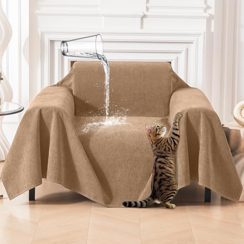 Deep Dream Cat-Scratch Resistant Armchair Couch Cover, Waterproof Sofa Cover for Dogs, Pet Friendly Couch Protectors Anti Slip Thickened Slipcovers for Dogs Pets, 71" x 91", Brown by DeepDream