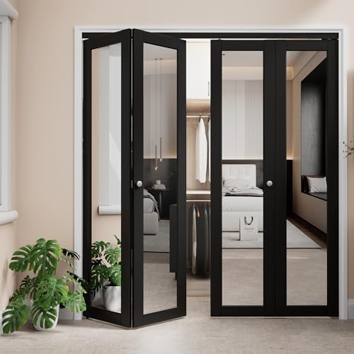 Bifold Doors for 72" x 80" Opening, Mirror Interior Folding Closet, Black by CRUTOP