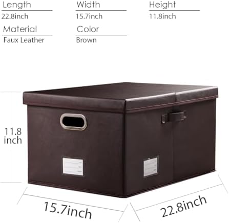 PRANDOM Collapsible Storage Box with Lid [1-Pack] Leather Fabric Foldable Storage Bin Organizer Container Basket Cube with Cover for Home Bedroom Closet Office Nursery Brown (22.8X15.7X11.8) - Image 5