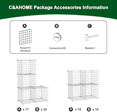 C&AHOME Wire Cube Storage,4-Cube Storage Organizer Metal, Wire Grids, White - Image 7