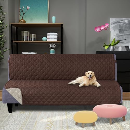 U-NICE HOME Futon Sofa Covers 68''Armless Couch Cover, Coffee/Beige - Image 2