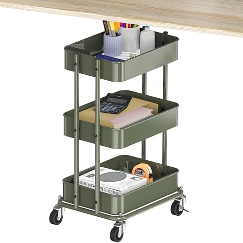 Simple Houseware 3-Tier Utility Cart, Low 24" Height Fits Under Desk, Green by SimpleHouseware
