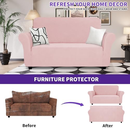 ZNSAYOTX Super Stretch Loveseat Covers (57"-70"), New Striped Love Seat Slipcover, Dogs Pet Friendly Anti-Slip Couch Protector Spandex Durable 2 Seater Fabric Sofa Cover (Rose, Loveseat) - Image 2