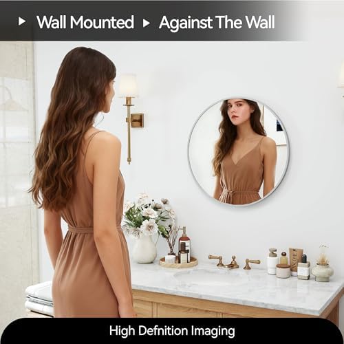 SCWF-GZ 20" Round Mirror Circle Wall Mounted Hanging or Against Wall Metal Frame Dressing Make-up Mirrors for Entryway Bedroom Bathroom Living Room 20 inch Silver - Image 7