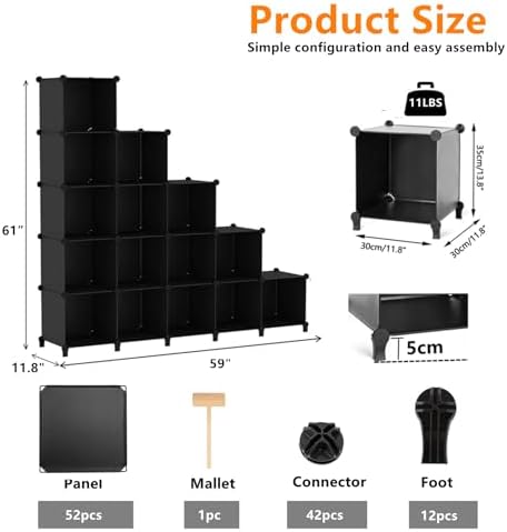 AWTATOS Cube Storage Organizer, 16 Cube Closet Organizer, Black - Image 5