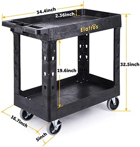 ELAFROS 2-Tier Utility Rolling Cart, 34 x 17 in, 5" Swivel Wheels, 550lb - Image 2
