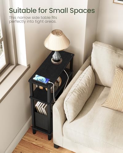 CHOEZON Set of 2 End Tables with Charging Station, Narrow Side Table for Small Spaces, Slim Nightstand with Basket, Skinny Bedside Table, for Living Room, Bedroom, Black TBZ07UP2BBN1 - Image 4