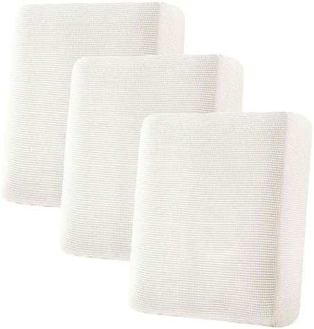 H.VERSAILTEX Super Stretch Individual Seat Cushion Cover Sofa Covers Couch Cushion Covers Slipcover Sets Thick Jacquard Textured Twill Fabric (3 Piece Sofa Cushion Covers, Porcelain White) by HVERSAILTEX