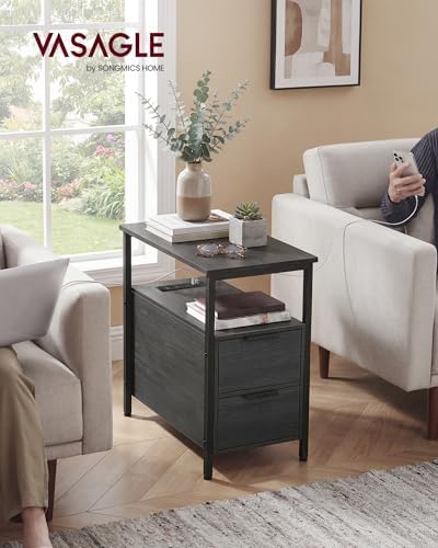 VASAGLE Side End Table with Charging Station, Slim Nightstand with Storage - Image 2