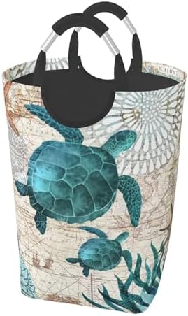 LIBIFALL Vintage Sea Turtle Large Laundry Basket Beach Decor Laundry Hamper Bag Collapsible Laundry Baskets Clothes Hamper with Handles Ocean Storage Baskets For Bathroom Family 50L by Unknown