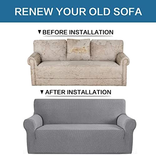 H.VERSAILTEX Stretch Sofa Slipcovers Loveseat Slipcover|Cover for Love seat 1 Piece with Elastic Bottom, Textured Checked Jacquard Fabric(Loveseat 58"-70" Wide, Dove) - Image 6