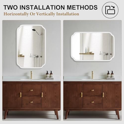 Ferytange White Bathroom Mirror for Over Sink 24×36 Inch - Multi-Size Durable Iron Frame, Shatterproof Glass, Versatile for Bathroom/Bedroom/Living Room Decor (Horizontal or Vertical Mount) - Image 6