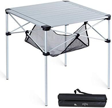 iClimb Lightweight Stable Alu. Folding Square Table Roll Up Top with Carry Bag for Camping Picnic Backyards BBQ Camp Kitchen (Silver, L) by iClimb