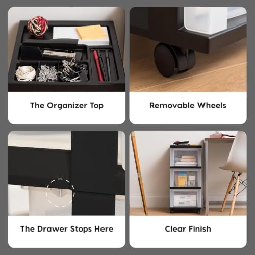 IRIS USA 3-Drawer Rolling Storage Cart, Black/Clear - Image 5