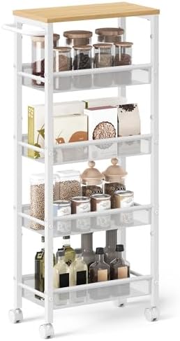VASAGLE 5-Tier Slim Rolling Storage cart with Wheels, 8.7 Inches, Metal by Unknown