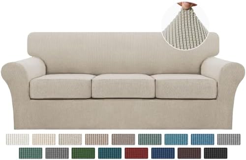 Turquoize 4 Piece Sofa Covers for 3 Cushion Couch Sofa Slipcover Soft Couch Cover for Dogs-Washable Sofa Furniture Covers with 3 Individual Cushion Covers (3 Cushion Sofa, Island Fossi) by Turquoize