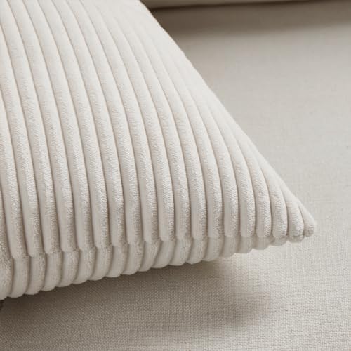 Fancy Homi 2 Packs Cream Lumbar Decorative Throw Pillow Covers 16x28 Inch for Living Room Couch Bed Sofa, Rustic Farmhouse Boho Home Decor, Soft Striped Corduroy Rectangle Accent Cushion Case 40x70 cm - Image 5