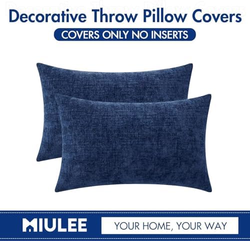 MIULEE Soft Chenille Lumbar Throw Pillow Covers Navy Blue 12x20 Pack of 2 - Image 6