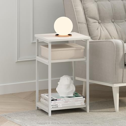 Furinno JUST 3-Tier Telephone Table, Metal Frame Modern Side Table with Open Shelf, Night Stand, Bedside Table, Easy Assembly, for Living Room, Bedroom, White - Image 2