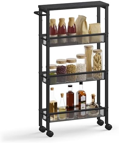 VASAGLE 4-Tier Slim Rolling Storage cart with Wheels, 5.1 Inches, Metal by Unknown