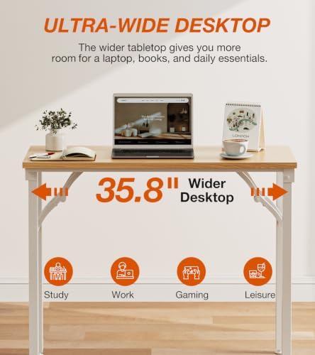 XBurmo Folding Desk Foldable Table, No Assembly 35.8" Foldable Desk Space-Saving Workstation for Small Space, Computer Table, Flat Storage for Home Office, Bedroom, Dorm, Study Room, Light Maple - Image 5