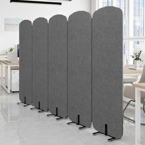 5-Panel Portable Room Divider, 123'' x 71'' Office Partition,Dark Grey by Natwind