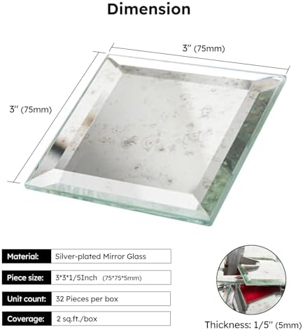 Diflart Peel and Stick Silver Mirror Backsplash Tiles 3x3 Inch, 32 Pcs - Image 2