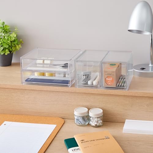 STORi Stackable Desk Organizer Drawers, Clear Pen Pencil Makeup Brush Holder for Desktops and Vanities, 4 Multi-size Drawers (Made in USA) - Image 5