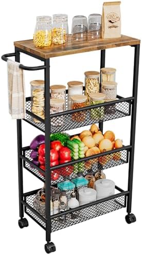 AZERPIAN Slim Rolling Cart 4 Tier Narrow Storage Cart on Wheels with Handle by AZERPIAN