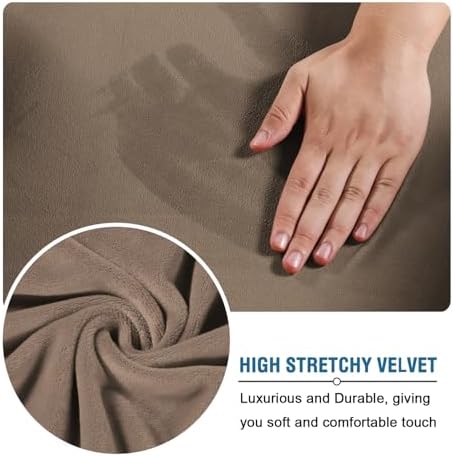 H.VERSAILTEX Real Velvet Plush 3 Piece Stretch Sofa Covers Couch Covers for 2 Cushion Couch Loveseat Covers Width Up to 72 Inch Feature Thick Soft Stay in Place (Medium Sofa, Mocha) - Image 5