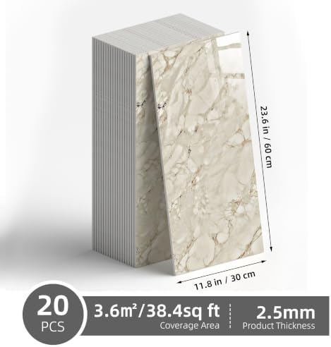 Vieshful 20 Pack 11.8"x23.6" Peel and Stick Backsplash Wall Panels, Self Adhesive Waterproof Back Splash Marble Tiles for Kitchen Bathroom, TV Walls, Living Room, Champagne Gold (Not Real Tiles) - Image 3