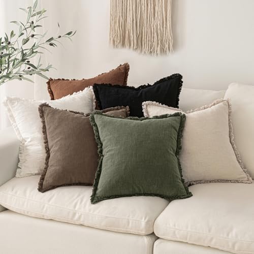 MIULEE Linen Fringe Decorative Fall Euro Pillow Covers Cocoa Brown 24x24 - Image 6
