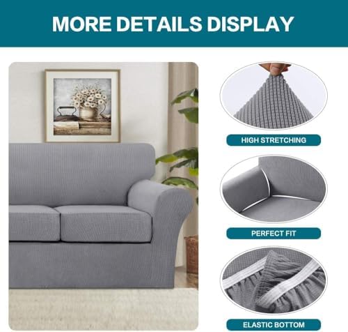 Turquoize 4 Piece Sofa Covers for 3 Cushion Couch Sofa Slipcover Soft Couch Cover for Dogs Washable Furniture Cover with 3 Individual Large Cushion Covers Feature Fabric (Large Sofa, Dove) - Image 4