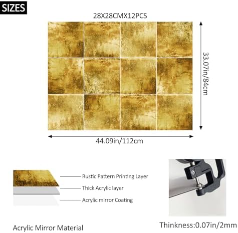 LiveInUrban Acrylic Antique Mirror Wall Panels, Gold Brown Stone - Image 5