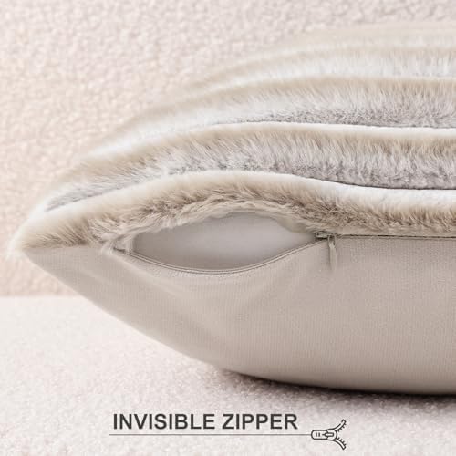 Pallene Faux Fur Decorative Throw Pillow Covers 12x20 Set of 2, Ombre Beige - Image 3